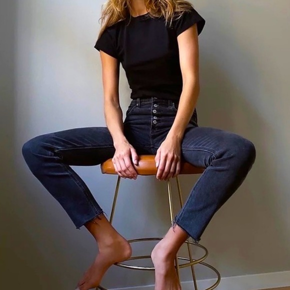 Denim Forum Denim - Denim Forum Yoko High Rise Slim Jeans With Exposed Button Fly • blue